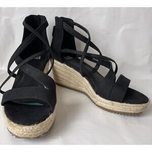 EILEEN FISHER Wanda Tumbled Nubuck Jute Wedge Espadrille Black Sz 8.5